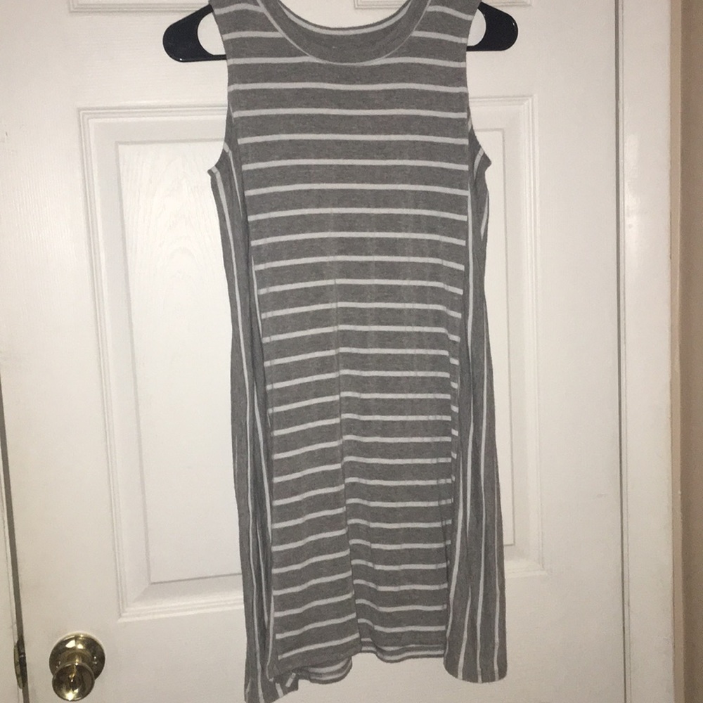 Gray and white striped tank top dress